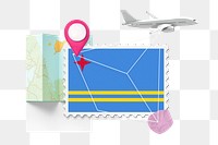 PNG Aruba travel, stamp tourism collage illustration, transparent background