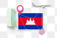 PNG Cambodia travel, stamp tourism collage illustration, transparent background