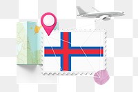 PNG Faroe islands travel, stamp tourism collage illustration, transparent background