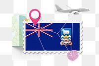 PNG Falkland Islands travel, stamp tourism collage illustration, transparent background