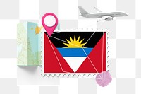 PNG Antigua travel, stamp tourism collage illustration, transparent background