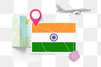 PNG India travel, stamp tourism collage illustration, transparent background