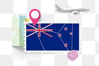 PNG New zealand travel, stamp tourism collage illustration, transparent background