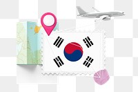 PNG South Korea travel, stamp tourism collage illustration, transparent background