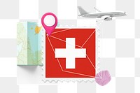 PNG Switzerland travel, stamp tourism collage illustration, transparent background