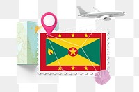 PNG Grenada travel, stamp tourism collage illustration, transparent background