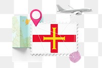 PNG Guernsey travel, stamp tourism collage illustration, transparent background