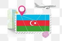 PNG Azerbaijan travel, stamp tourism collage illustration, transparent background