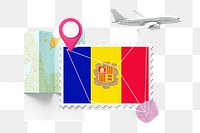 PNG Andorra travel, stamp tourism collage illustration, transparent background