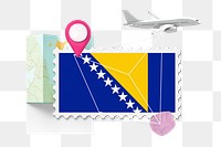 PNG Bosnia travel, stamp tourism collage illustration, transparent background