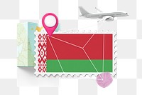 PNG Belarus travel, stamp tourism collage illustration, transparent background