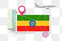 PNG Ethiopia travel, stamp tourism collage illustration, transparent background