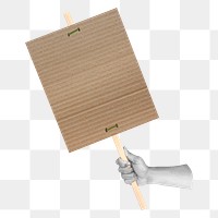 Png hand holding cardboard sign, transparent background