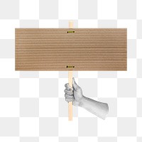 Png hand holding cardboard sign, transparent background