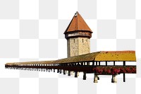 Png chapel bridge in Switzerland, transparent background