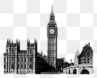 Png Big Ben black & white, transparent background