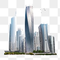 City skyline png sticker, office buildings & skyscrapers, transparent background