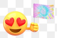 PNG 3D flag, heart-eyes emoticon, transparent background