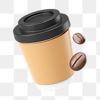 PNG 3D paper coffee cup, element illustration, transparent background