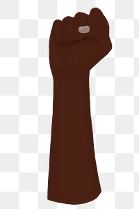 Raised black fist png, symbolic hand gesture illustration, transparent background