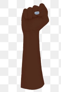 Raised black fist png, symbolic hand gesture illustration, transparent background