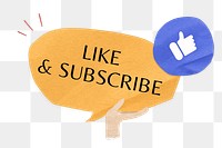 PNG Like & subscribe, word in paper speech bubble, transparent background