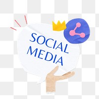 PNG Social media, word in paper speech bubble, transparent background