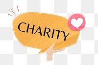 PNG Charity word, speech bubble paper craft, transparent background