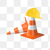 PNG 3D traffic cone construction, element illustration, transparent background