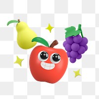 PNG 3D smiling apple, element illustration, transparent background