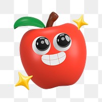 PNG 3D smiling apple, element illustration, transparent background