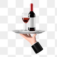 PNG 3D serving red wine, element illustration, transparent background