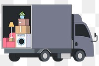 PNG Gray moving truck, flat illustration, transparent background