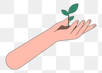 PNG Hand presenting plant sprout, environment illustration, transparent background