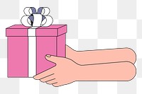 PNG Gift giving, hands holding present illustration, transparent background