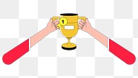 Png hand holding trophy illustration, transparent background