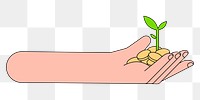 PNG Hand giving money & plant, environment illustration, transparent background