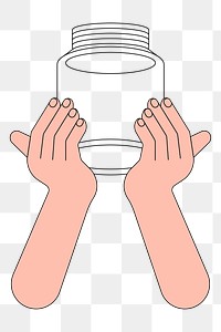 PNG Hands holding empty bottle, donation & charity illustration, transparent background