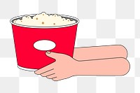 Png hands presenting popcorn illustration, transparent background