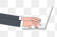 PNG Businessman's hands typing on laptop, flat illustration, transparent background