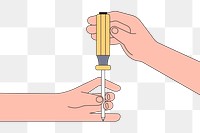 Png hands holding screwdriver illustration, transparent background