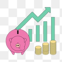 PNG Piggy bank, rising bar charts, finance illustration, transparent background