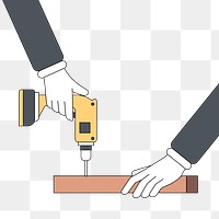 Png hands holding electric screwdriver illustration, transparent background