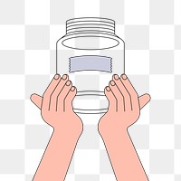 PNG Hands holding empty bottle, donation & charity illustration, transparent background