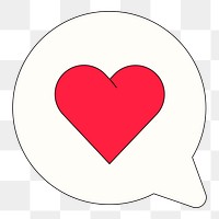 Png heart in text bubble illustration, transparent background