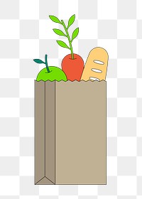 Png grocery bag with vegetable illustration, transparent background