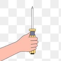 Png hand holding screwdriver illustration, transparent background