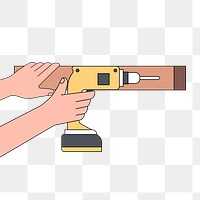 Png hands holding electric screwdriver illustration, transparent background