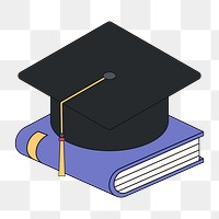 Png graduation hat and book illustration, transparent background