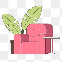 PNG Pink cozy armchair, flat furniture illustration, transparent background